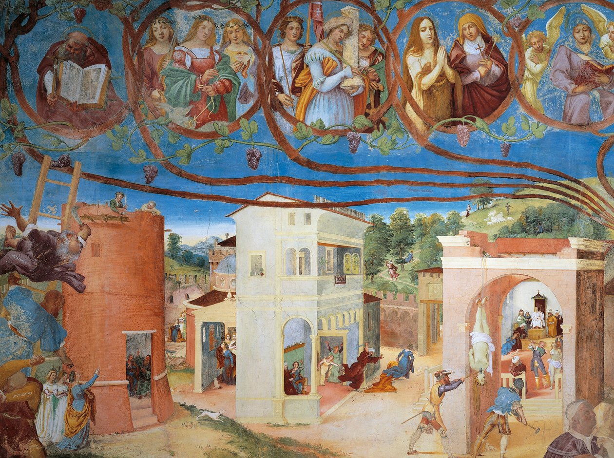 Christ-Vine and Legend of Saint Barbara af Lorenzo Lotto (ca. 1480 - 1556), fresco, detaljer, Villa Suardi, Capella Suardi, Trescore Balneario af Lorenzo Lotto
