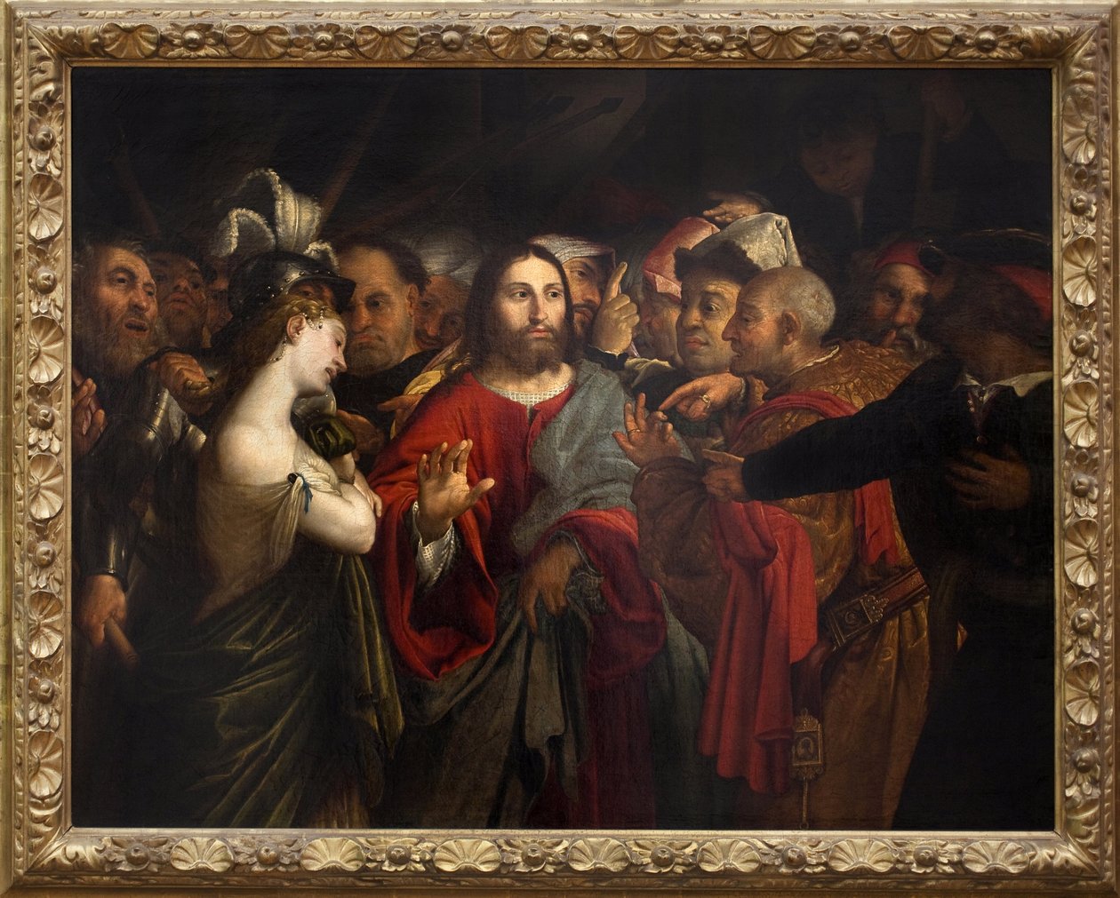 Kristus og utro kvinde. Maleri af Lorenzo Lotto (1480-1556), olie på lærred af Lorenzo Lotto