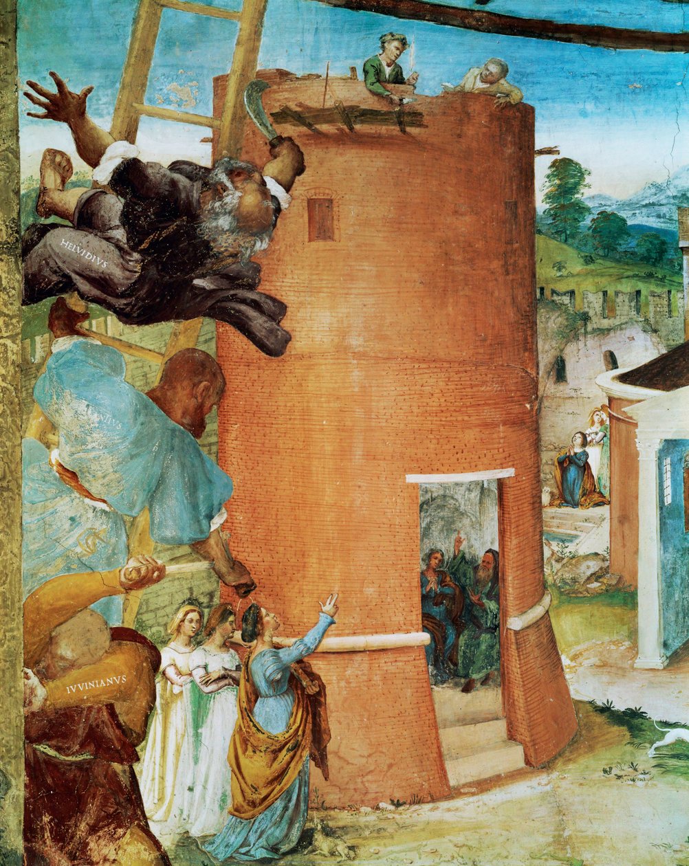Venstre side af Capella Suardi, Santa Barbara-kirken i Bergamo ... (vægmaleri) af Lorenzo Lotto