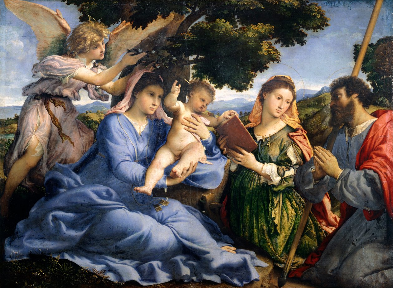 Madonna og barn mellem de hellige Katarina af Alexandria og Thomas af Lorenzo Lotto (1480 ca-1556), olie på lærred af Lorenzo Lotto