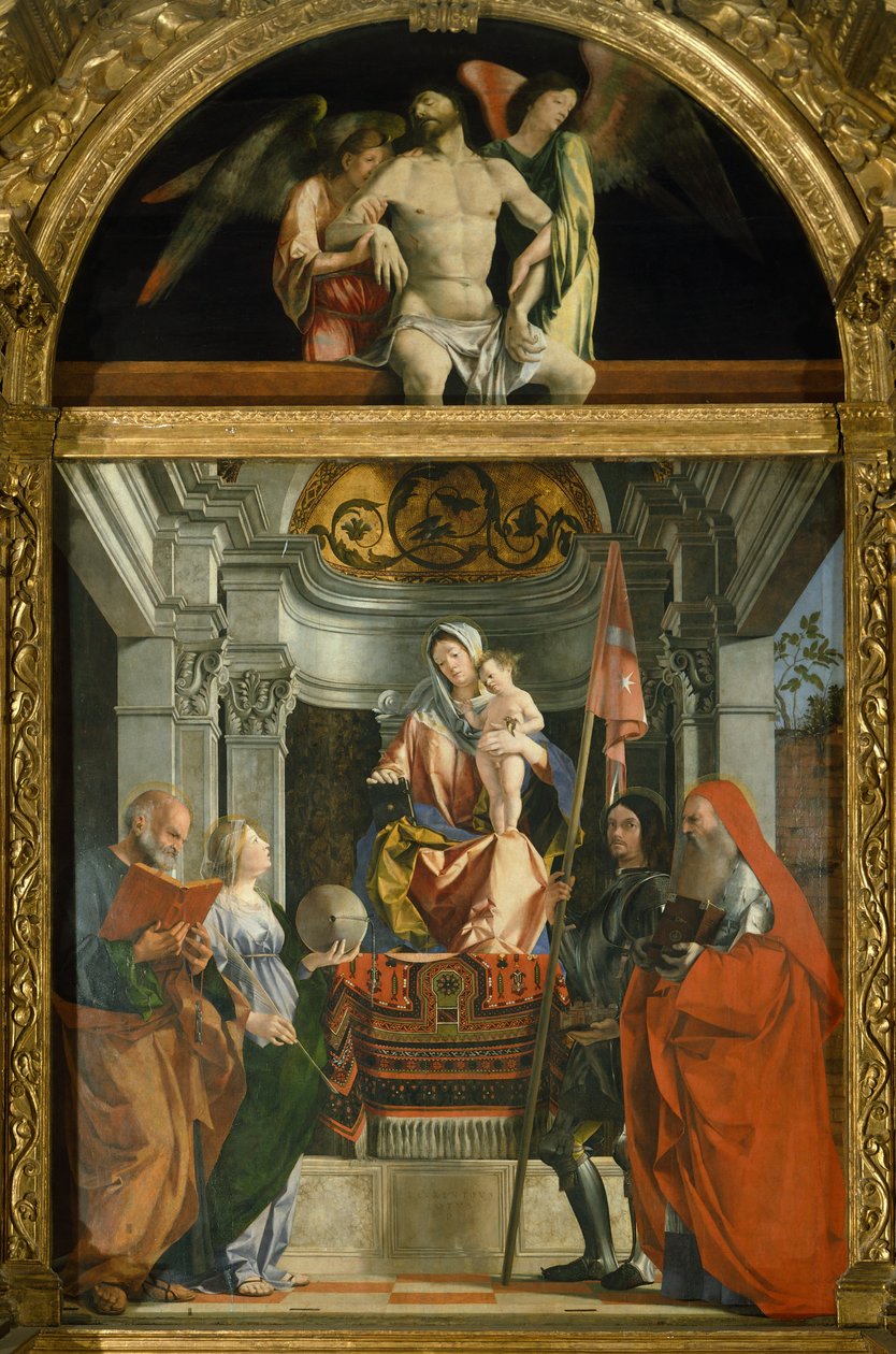 Madonna og hellige af Lorenzo Lotto (ca 1480-1556), olie på lærred af Lorenzo Lotto
