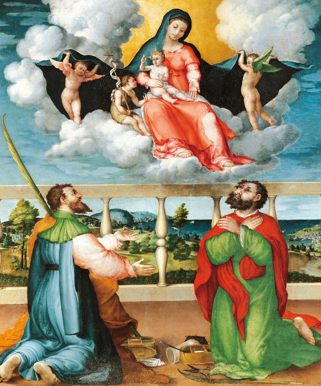 Madonna i herlighed med de hellige Cosmas og Damian i tilbedelse af Lorenzo Lotto