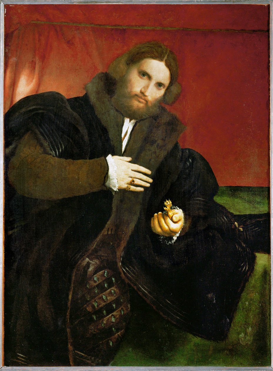 Mand med en gylden dyreklo (olie på lærred) af Lorenzo Lotto