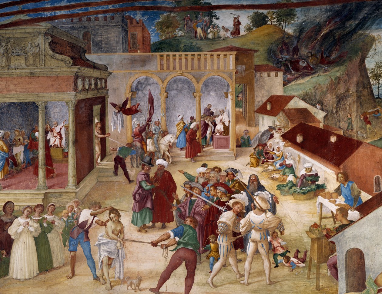 Martyrium of Saint Barbara, freskomaleri fra Stories of Saint Barbara af Lorenzo Lotto