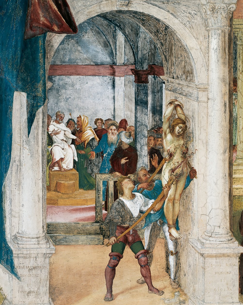 Martyrdom of St Barbara, detalje fra Christ-Vine and Legend of Saint Barbara af Lorenzo Lotto (cirka 1480 - 1556), fresco, detalje, Villa Suardi, Capella Suardi, Trescore Balneario af Lorenzo Lotto
