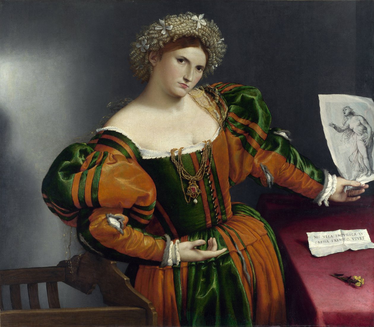 Portræt af en venetianer som Lucrezia af Lorenzo Lotto