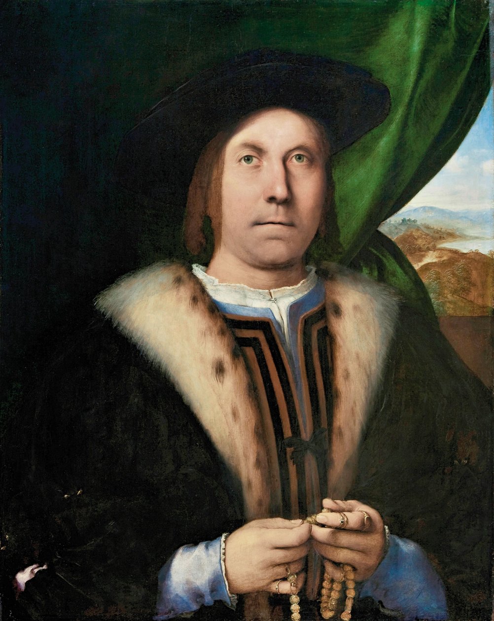 Portræt af en mand med en rosenkrans, ca 1515-1520. af Lorenzo Lotto