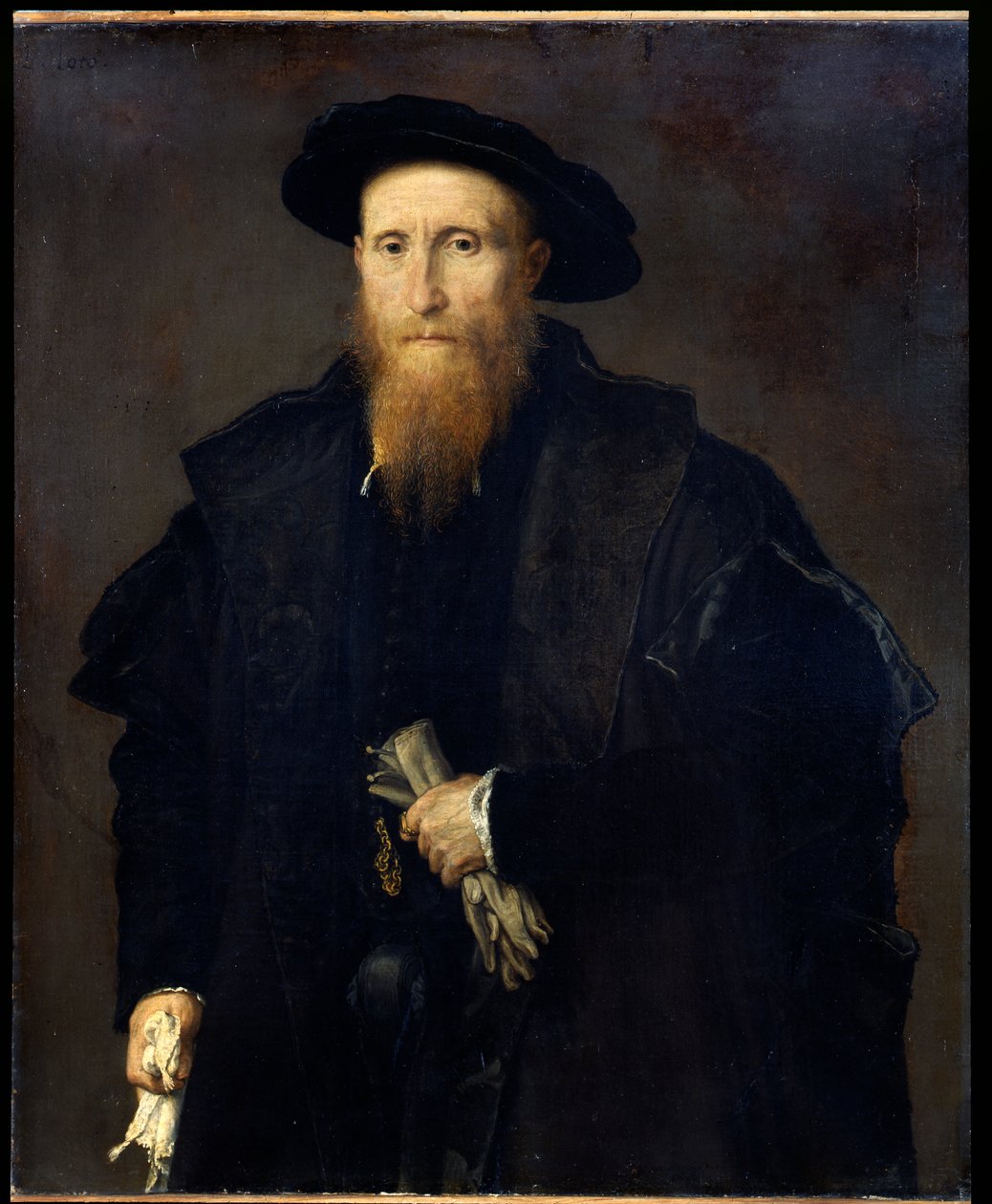 Portræt af en ældre herre med handsker (Liberale da Pinedel?) af Lorenzo Lotto