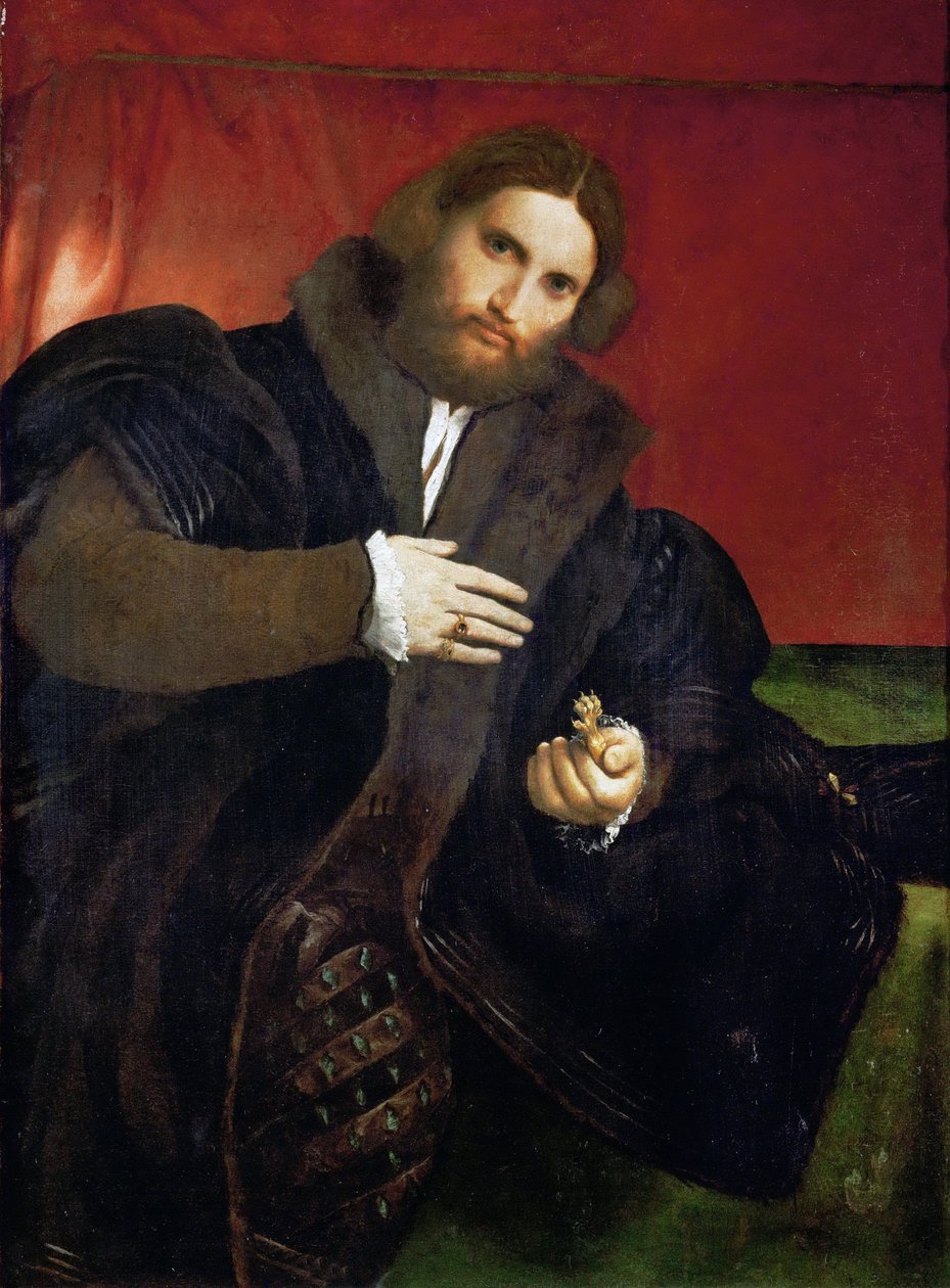 Renaissance: Portræt af en mand med en gylden klo (Leonino Brembate?) - Portræt af en mand med en gylden dyreklo (Leonino Brembate) af Lotto, Lorenzo (1480-1556) af Lorenzo Lotto