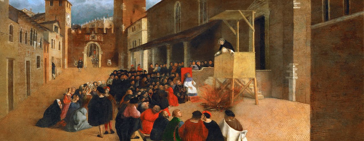 Renæssance: Saint Dominic (1170-1221) prædiker i Recanati par Lotto, Lorenzo (1480-1556) af Lorenzo Lotto