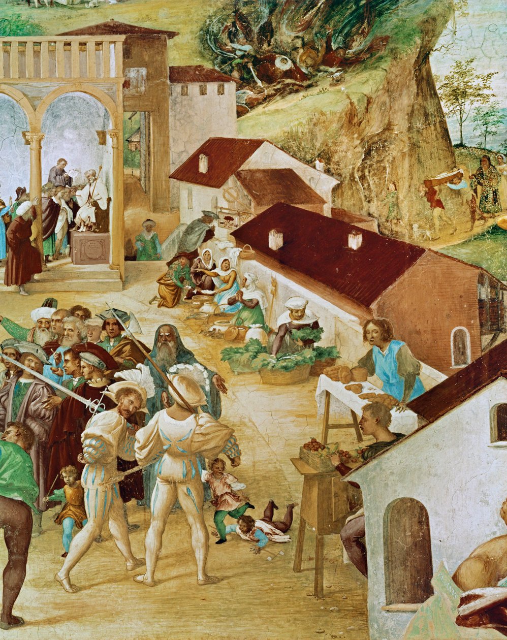 Højre side af Capella Suardi, Santa Barbara-kirken i ... (vægmaleri) af Lorenzo Lotto