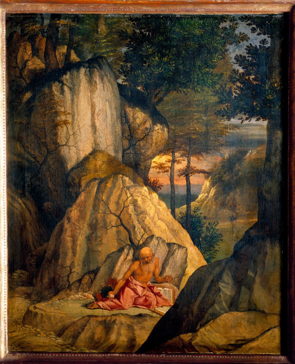 Sankt Hieronymus mediterer i ørkenen. Maleri af Lorenzo Lotto (1480 - 1556) Ec. Ital. af Lorenzo Lotto