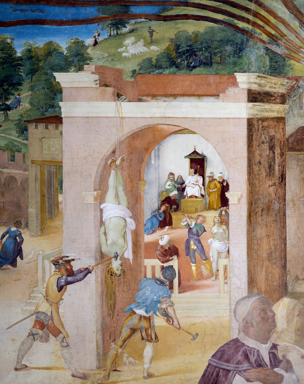 Santa Barbara for retten for dommer Martian, der beordrer at torturere hende, detaljer fra Stories of Saint Barbara af Lorenzo Lotto