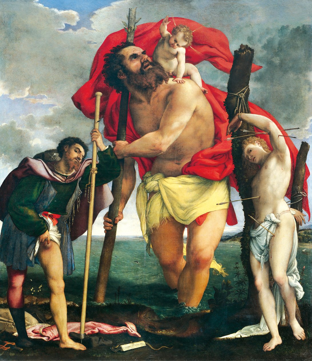 St Christopher mellem Saints Rocco og Sebastian af Lorenzo Lotto