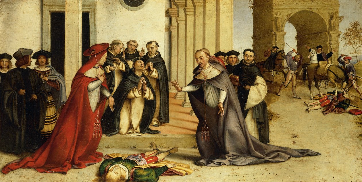 St. Dominic genoplive Napoleone Orsini af Lorenzo Lotto (1480 ca. 1556), olie på panel, 51,8x97,5 cm af Lorenzo Lotto