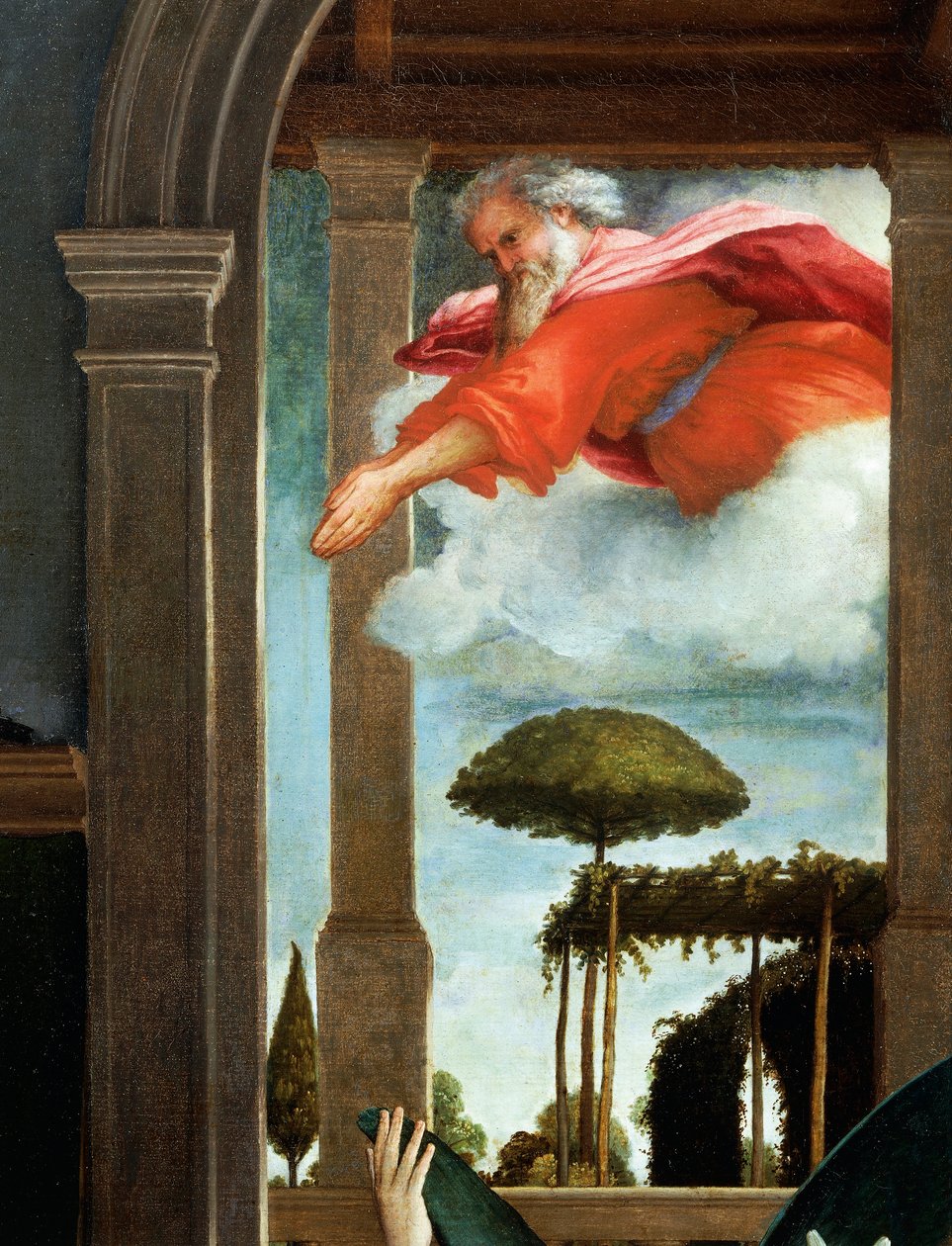 Den evige fader, detalje fra bebudelsen, ca 1434, af Lorenzo Lotto (1480-1556), olie på lærred af Lorenzo Lotto
