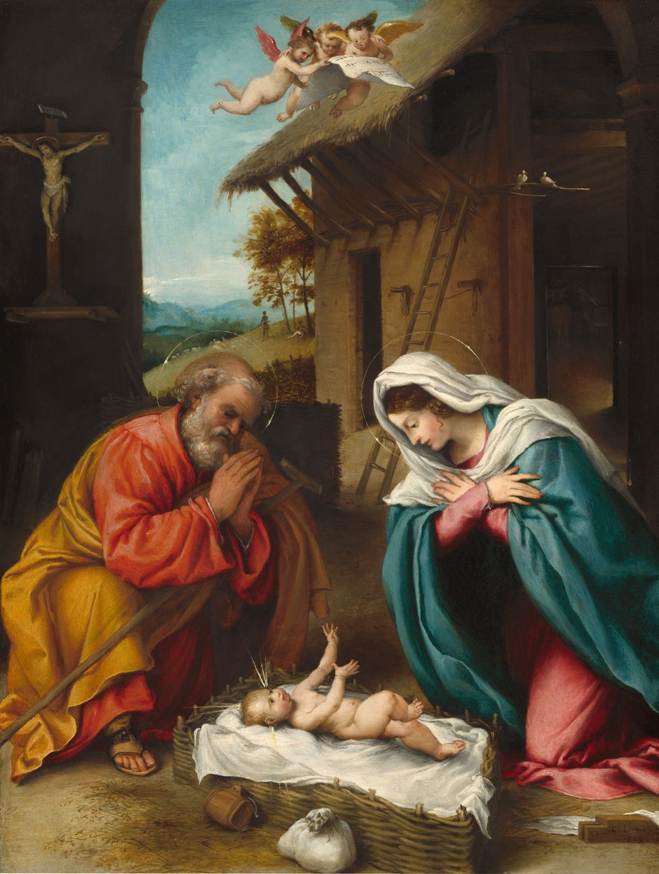 Fødselen, 1523. af Lorenzo Lotto