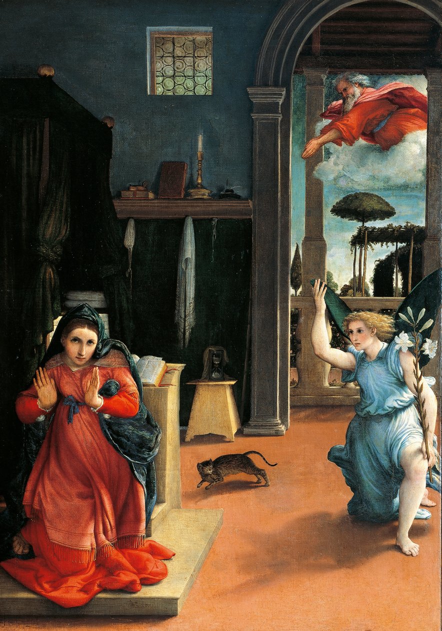 The Recanati Annunciation, ca. 1532, af Lorenzo Lotto (1480 ca- 1556), olie på lærred af Lorenzo Lotto
