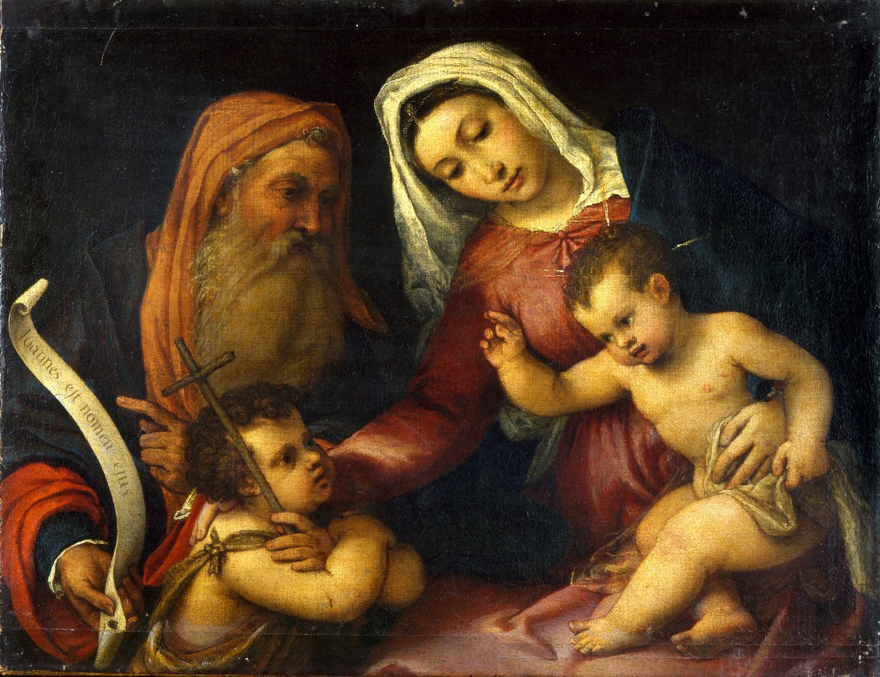 Jomfruen og barnet med de hellige Zacharias og Johannes Døberen af Lorenzo Lotto