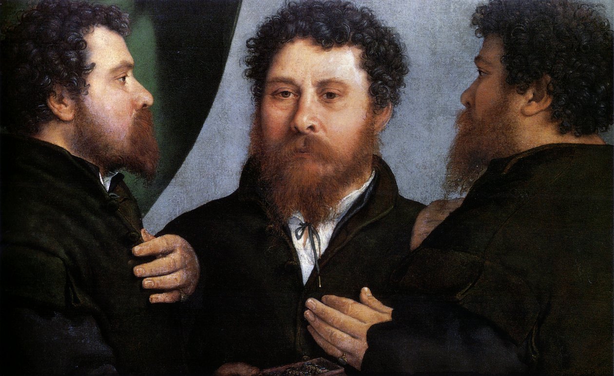 Tredobbelt portræt af en guldsmed (Bartolomeo Carpan) af Lorenzo Lotto