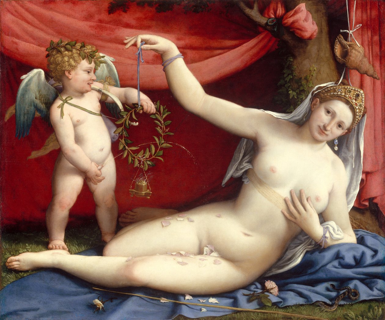 Venus og Amor, ca. 1525 (olie på lærred) af Lorenzo Lotto