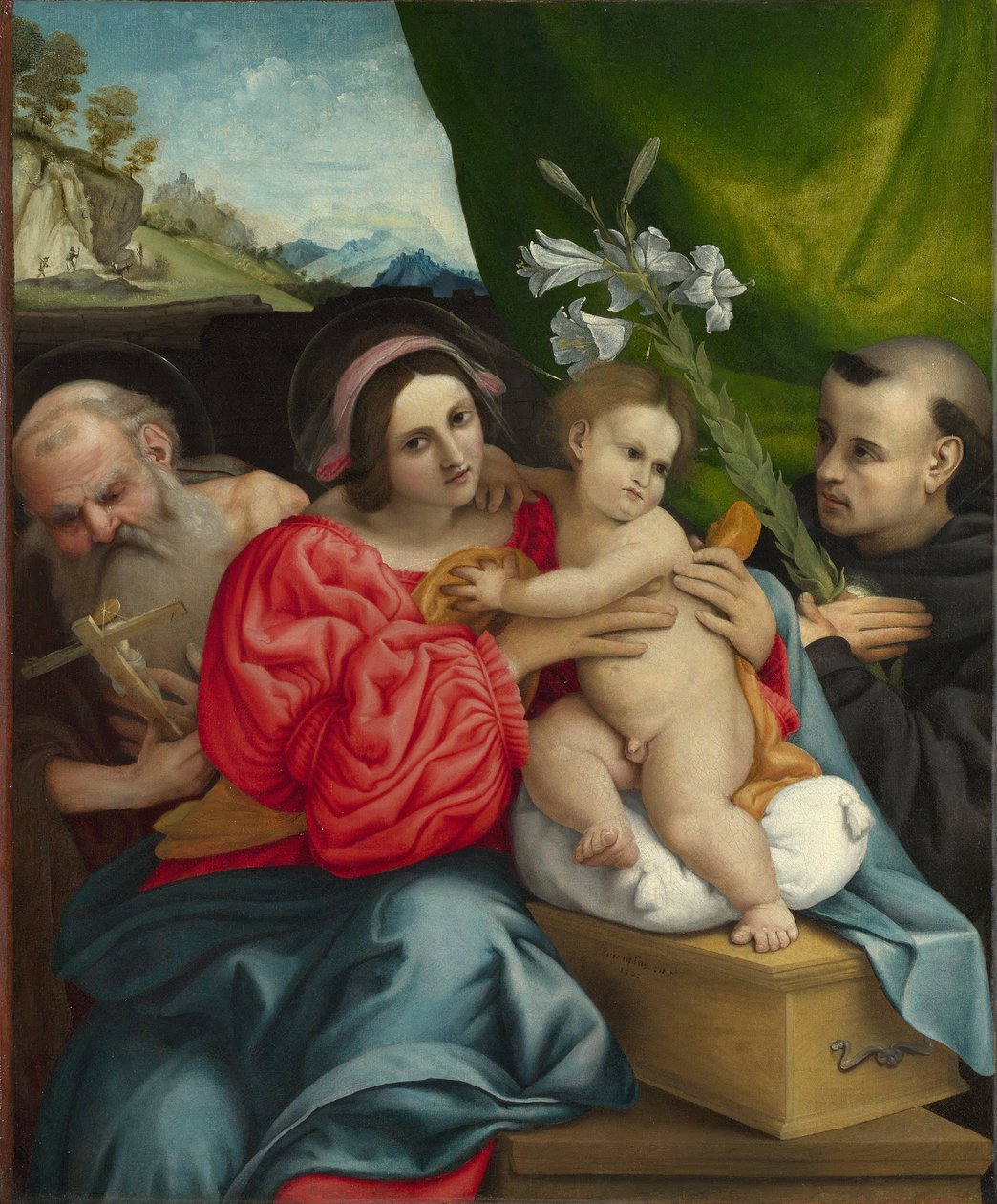 han Jomfru og Barn med de hellige Hieronymus og Nicholas af Tolentino af Lorenzo Lotto