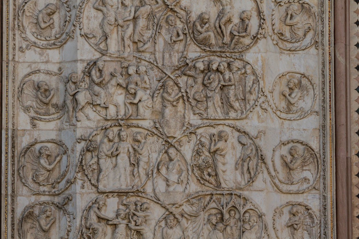 Scener fra Kristi liv, Historier fra Det Nye Testamente, basrelieffer af Lorenzo Maitani (før 1275-1330), tredje søjle, facade af Orvieto-katedralen, Umbrien, Italien af Lorenzo Maitani