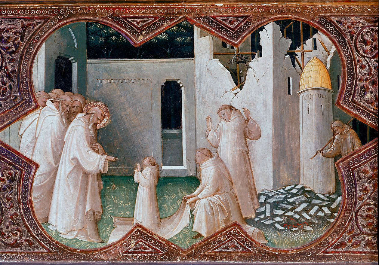 Altertavle af Jomfruens kroning: "Saint Benedict of Nursie resurrecting a monk" Detrempe på træ af Piero di Giovanni dit Lorenzo Monaco (1370-1424) 1413 Firenze, Uffizi-galleriet af Lorenzo Monaco