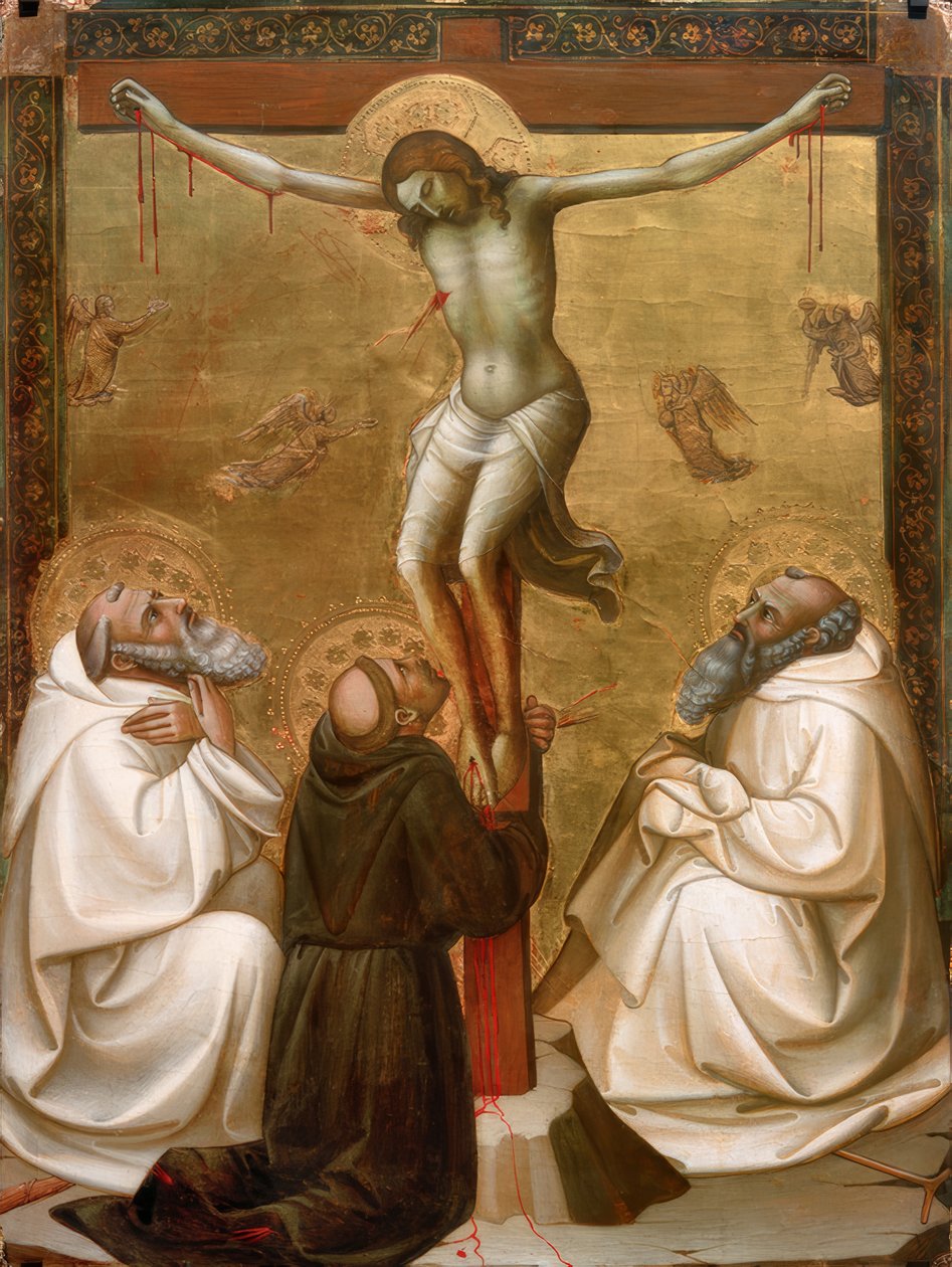 Kristus på korset med Sankt Benedikt, Frans og Romuald af Lorenzo Monaco