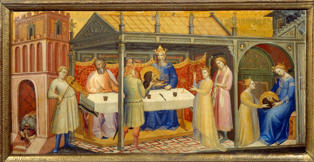 Herode Banquet de Herode (Herode Antipas): Herodiades (Salome) datter, inviteret til at danse under Herodes fødselsdag, forfører Herode, som ved ed lover at give hende alt, hvad hun beder om. Hun svarer, på foranledning af sin mor: ”Giv mig her, videre af Lorenzo Monaco