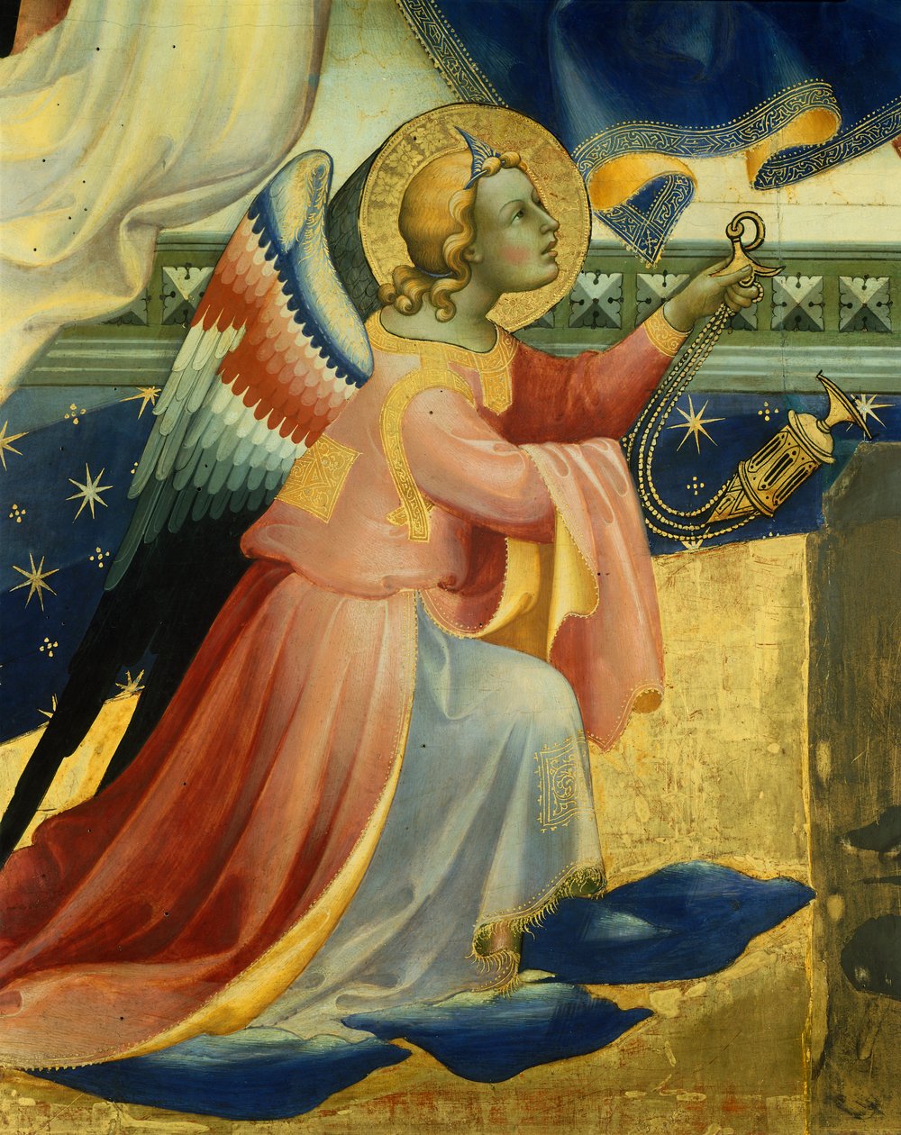 Knælende engel, detalje fra centralpanelet af Coronation of Virgin af Lorenzo Monaco (ca. 1370-1425), tempera og guld på panel, 506x447, 5 cm af Lorenzo Monaco