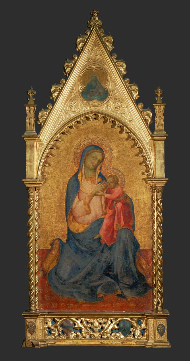 Madonna og barn, i medaljonen øverst: Gud-Fader ... af Lorenzo Monaco
