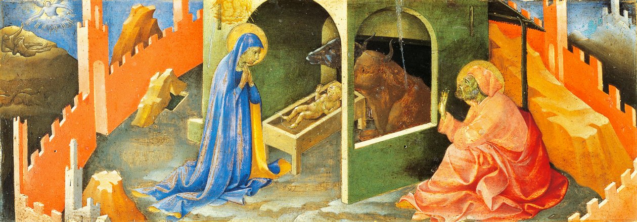 Jesu fødsel, sektion af predella, af Lorenzo Monaco (1370-cirka 1425), olie på panel af Lorenzo Monaco