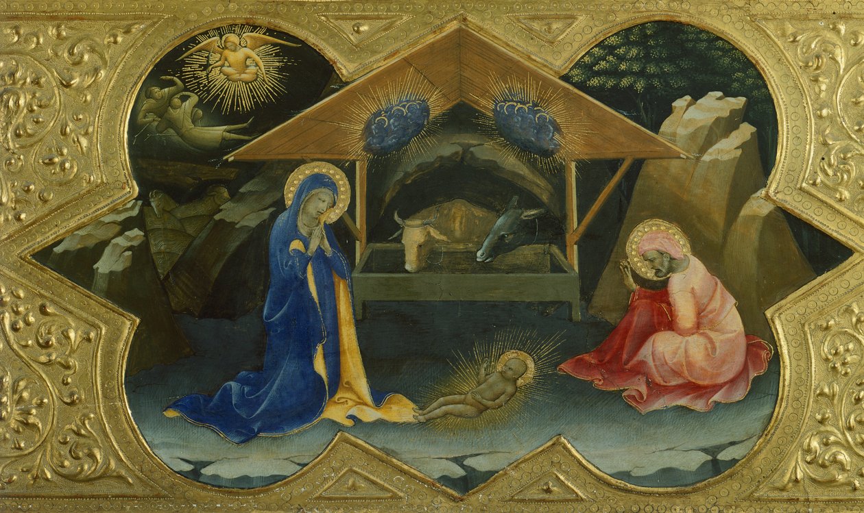 Nativity, scene fra predella af Jomfrukroning af Lorenzo Monaco (ca 1370-1425), tempera på panel, 32x53 cm af Lorenzo Monaco
