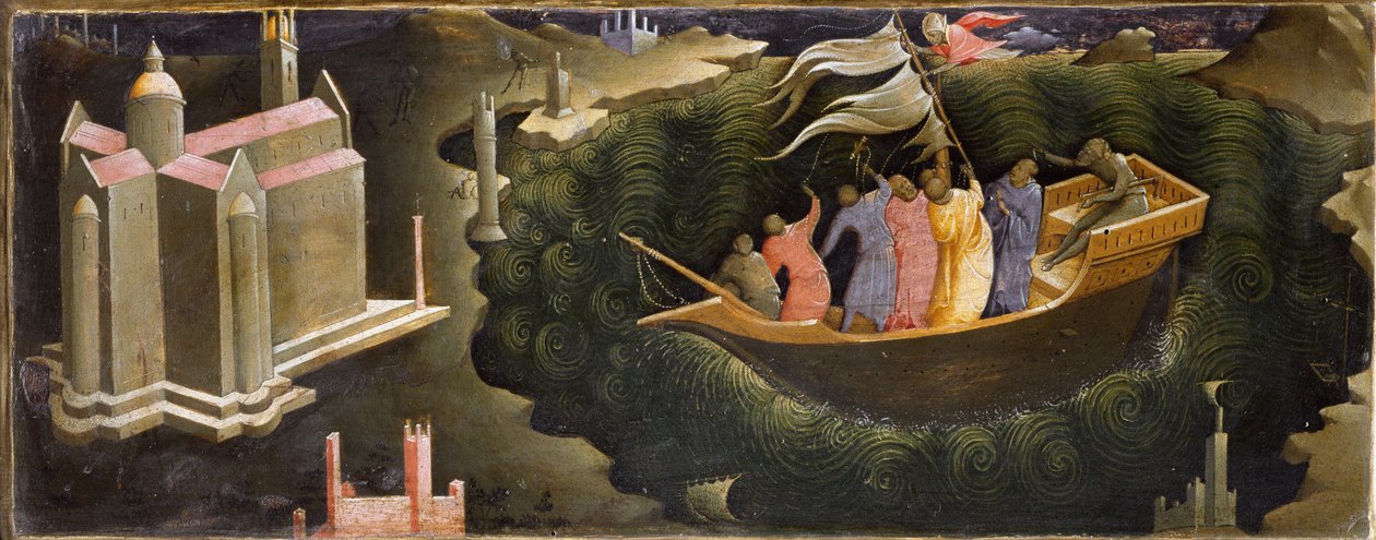 Repræsentation af Saint Nicholas, der beroliger Tempete Nicolas de Myra (eller Nicolas de Bari), der redder en båd fra forliset. Maleri på træ af Lorenzo Monaco (ca. 1370-ca. 1423/1424) Firenze, Galleria del 