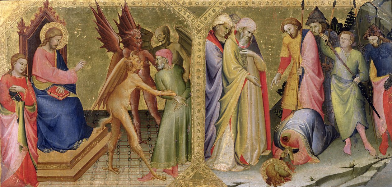 Jakob og Hermogenes og Jakobs martyrium, predella-panel fra en altertavle til Nobili-kapellet i Santa Maria degli Angeli, Firenze af Lorenzo Monaco