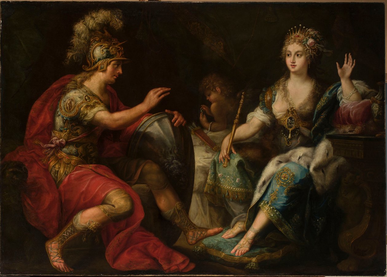 Aeneas og Dido (olie på lærred) af Lorenzo Pasinelli