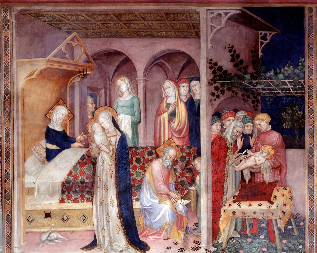 Johannes Døberens fødsel og omskæring (fresco af Lorenzo Salimbeni
