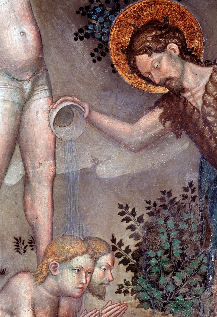 Sankt Johannes Døberen, der døber folkemængderne i Jordanfloden, detaljer (Fresco af Lorenzo Salimbeni