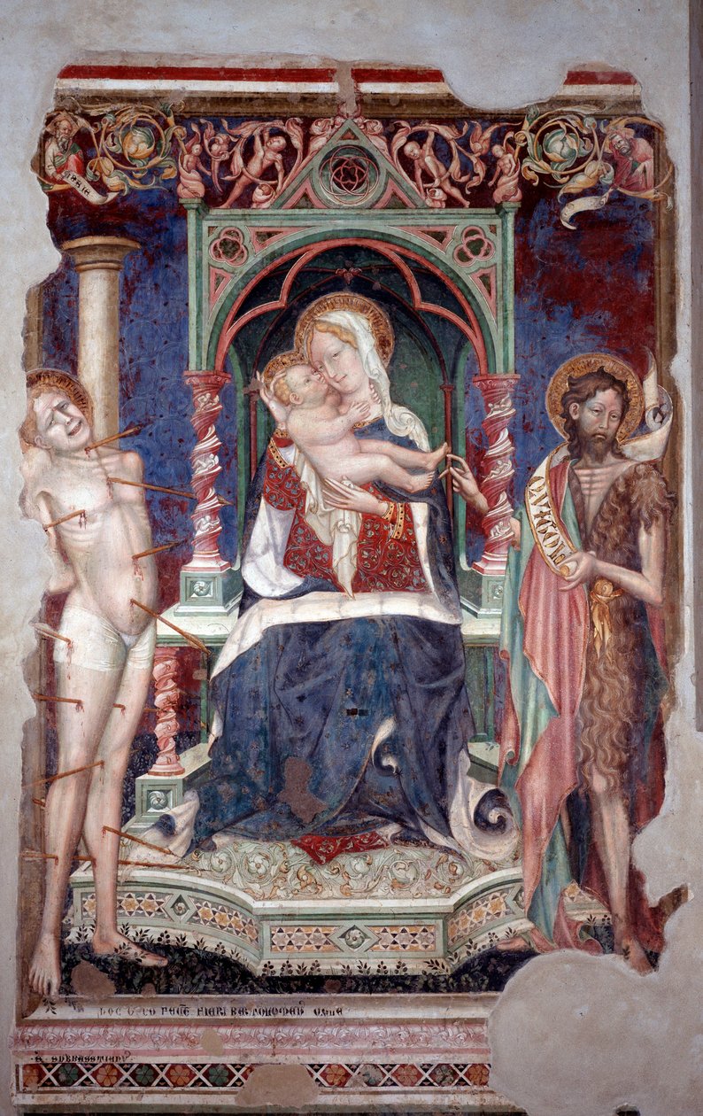 Jomfru med barn omgivet af den hellige Sebastian og den hellige Johannes Døber (Fresco af Lorenzo Salimbeni