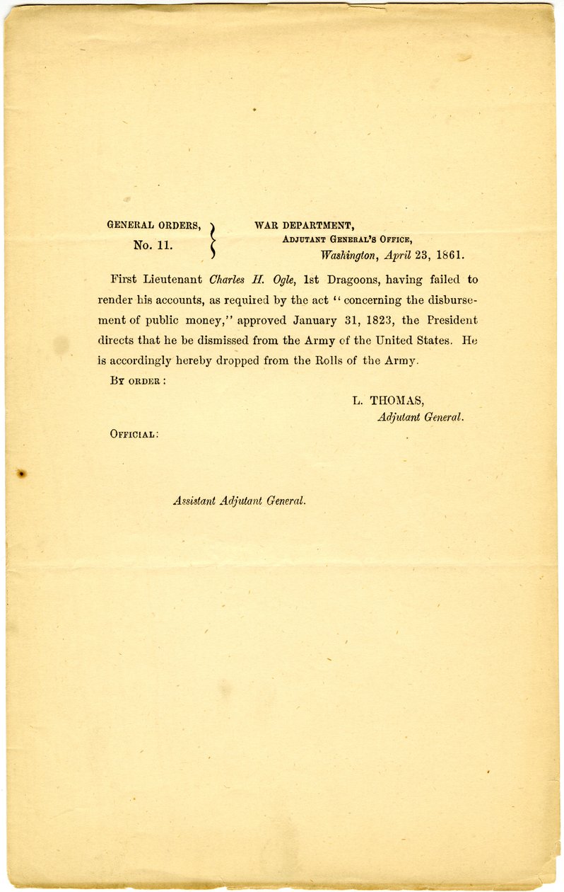 Generelle ordrer, nr. 11, krigsafdeling, generaladjutantens kontor, Washington, 23. april 1861 af Lorenzo Thomas