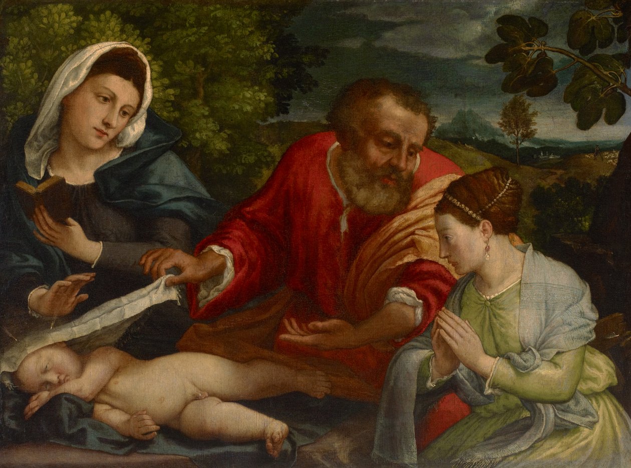 Den hellige familie med en donatrix som den hellige Katarina af Alexandria, ca. 1540-1545 af Lorenzo attr. to Lotto