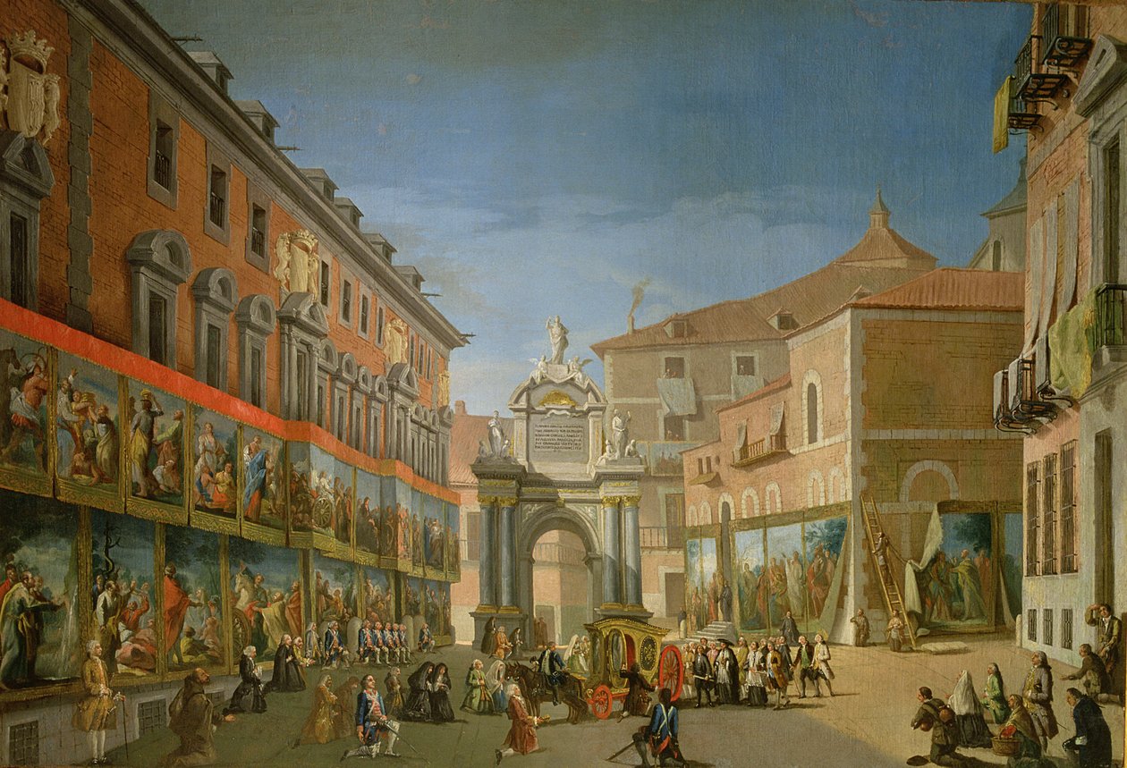 Triumfbuen for St. Mary i hovedgaden i Madrid (olie på lærred) af Lorenzo de Quiros