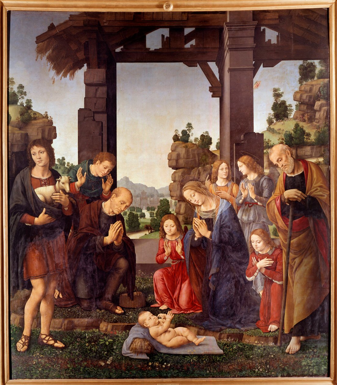 Tilbedelse af hyrderne Maleri af Lorenzo di Credi (1458-1537) 15. århundrede søn. 2,24x1,96 m Firenze, galleria degli Uffizi (Kontorer) af Lorenzo di Credi