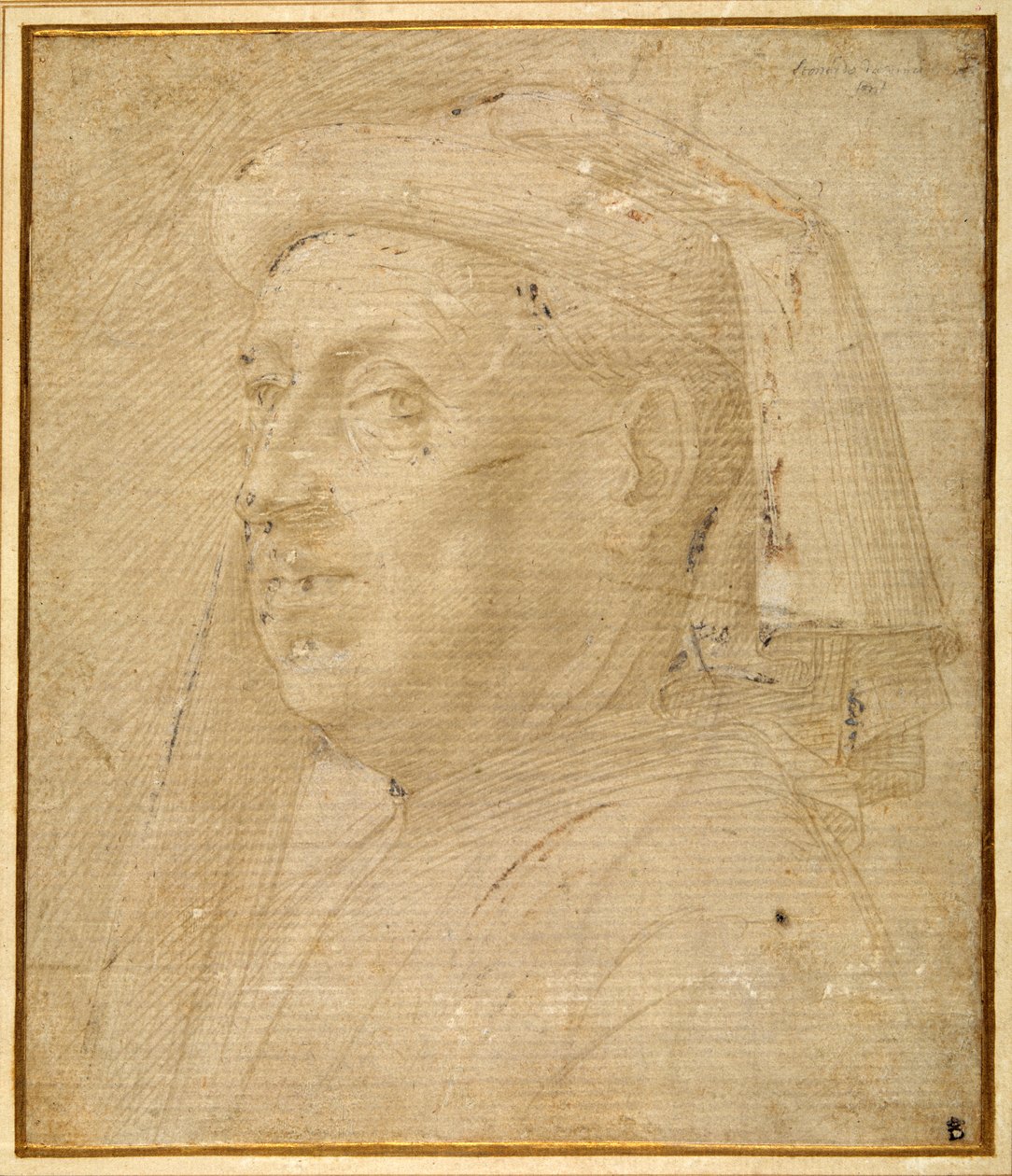 Buste af en mand med anstandsdame (metalspids forhøjet med hvidt på papir) af Lorenzo di Credi