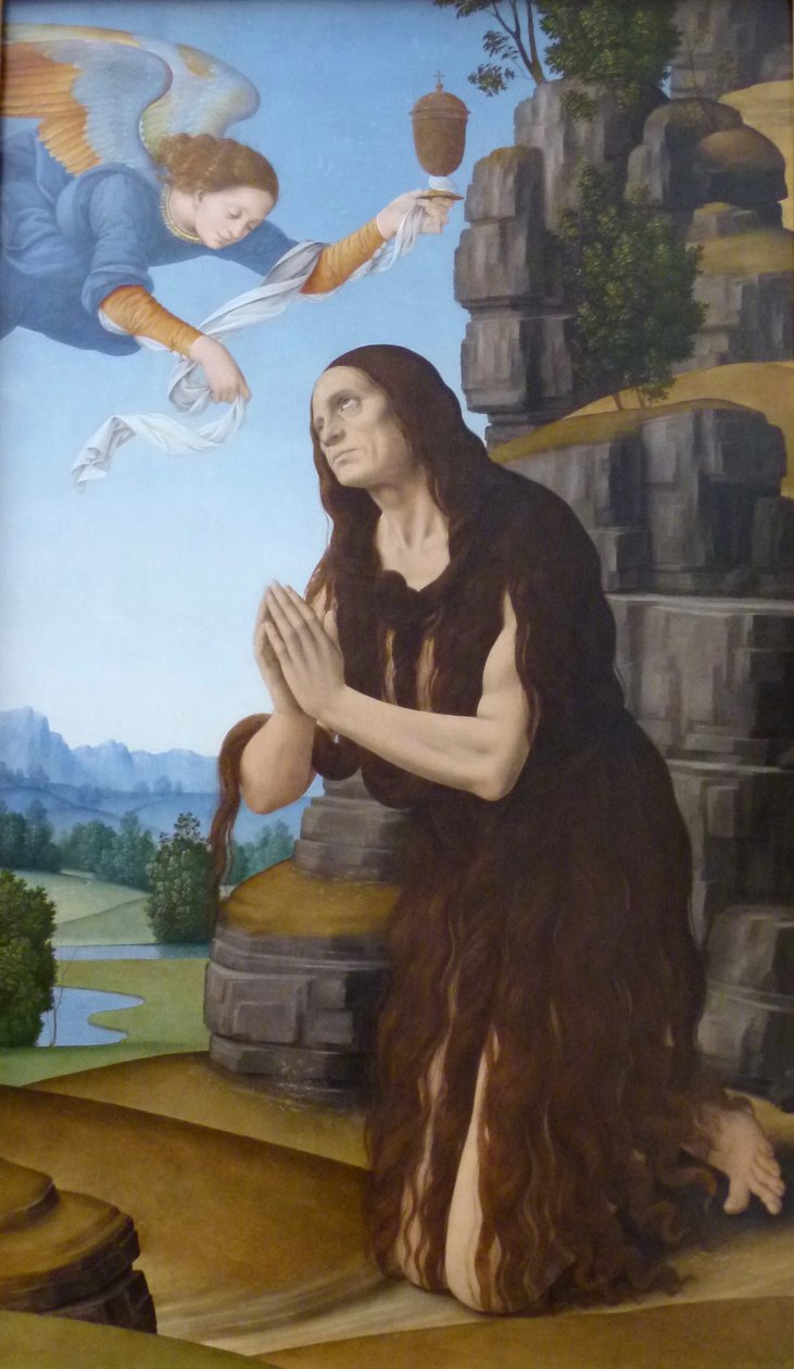 Tysk: Die heilige Maria Ägyptiaca Sankt Maria af Egypten af Lorenzo di Credi