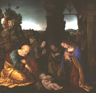 Madonna tilbedende Kristusbarnet af Lorenzo di Credi