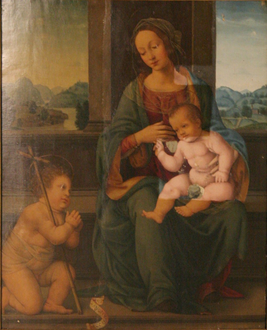 Madonna og barnet med den lille Johannes Døber af Lorenzo di Credi
