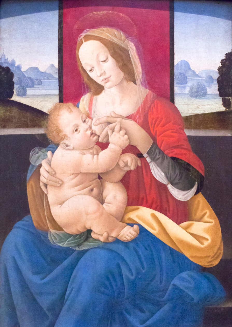 Madonna med barn (olie på træ) af Lorenzo di Credi