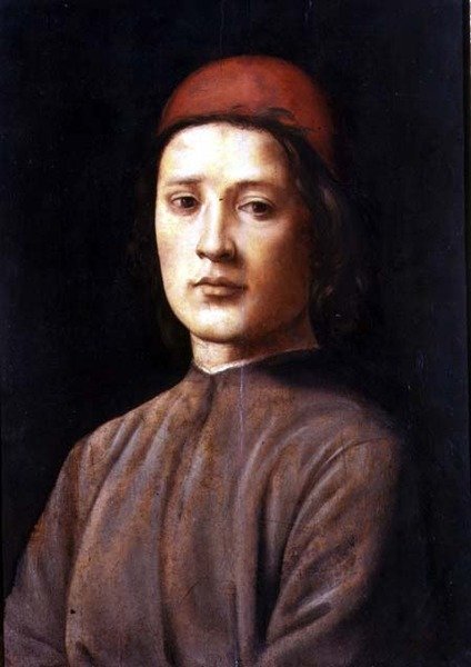 Portræt af en ung mand med en rød kasket (olie på panel) af Lorenzo di Credi